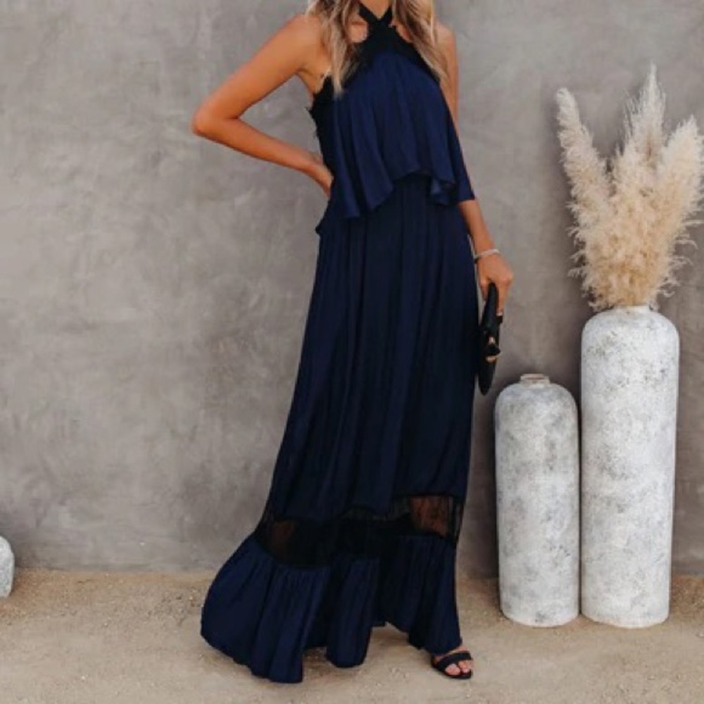 Vici Claire Halter Lace Maxi Dress